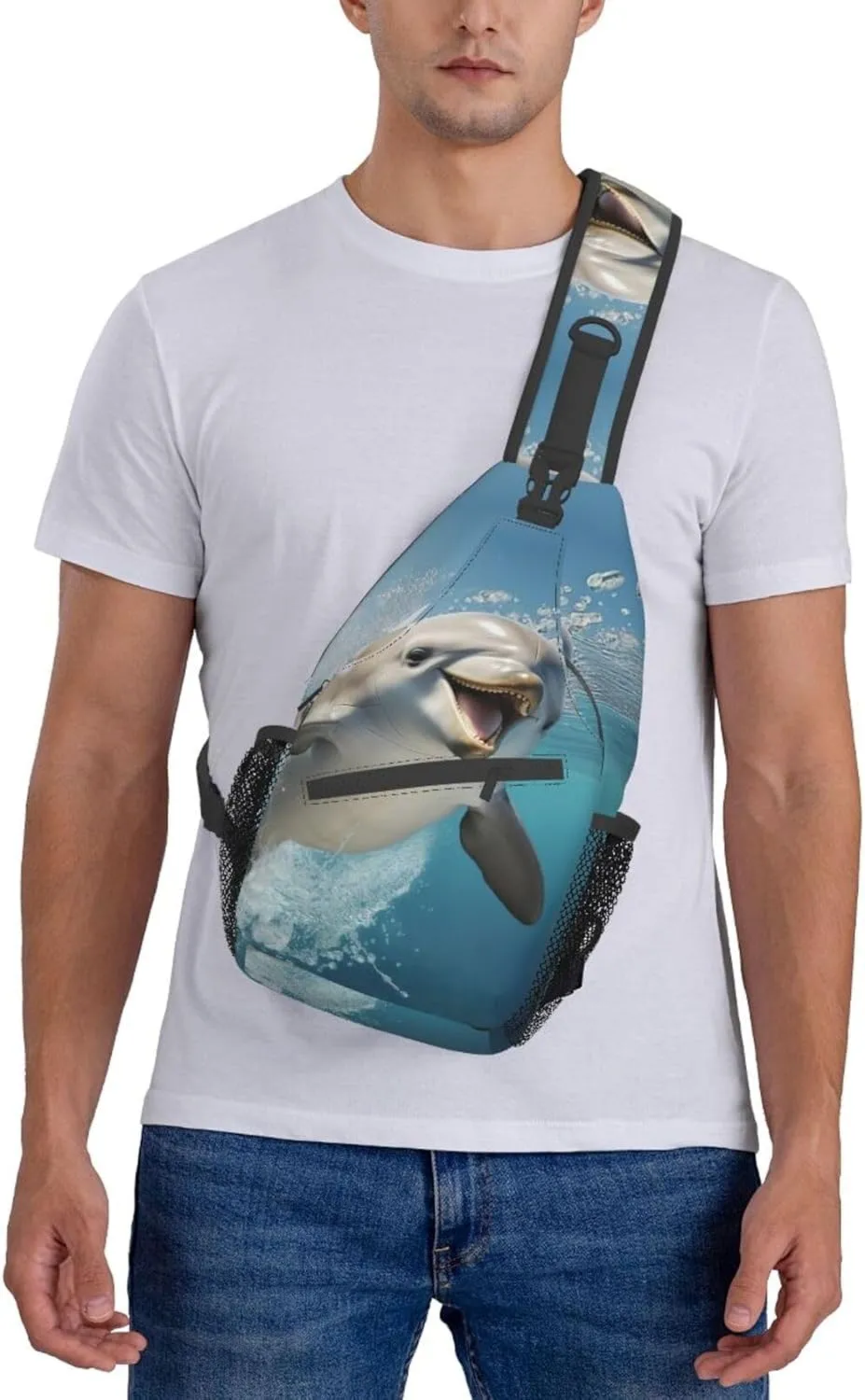 Funny Animal Dolphin Shoulder Bag Crossbody Backpack Chest Bag Lightweight Sling Daypackstravel Hiking Cycling For Men Women