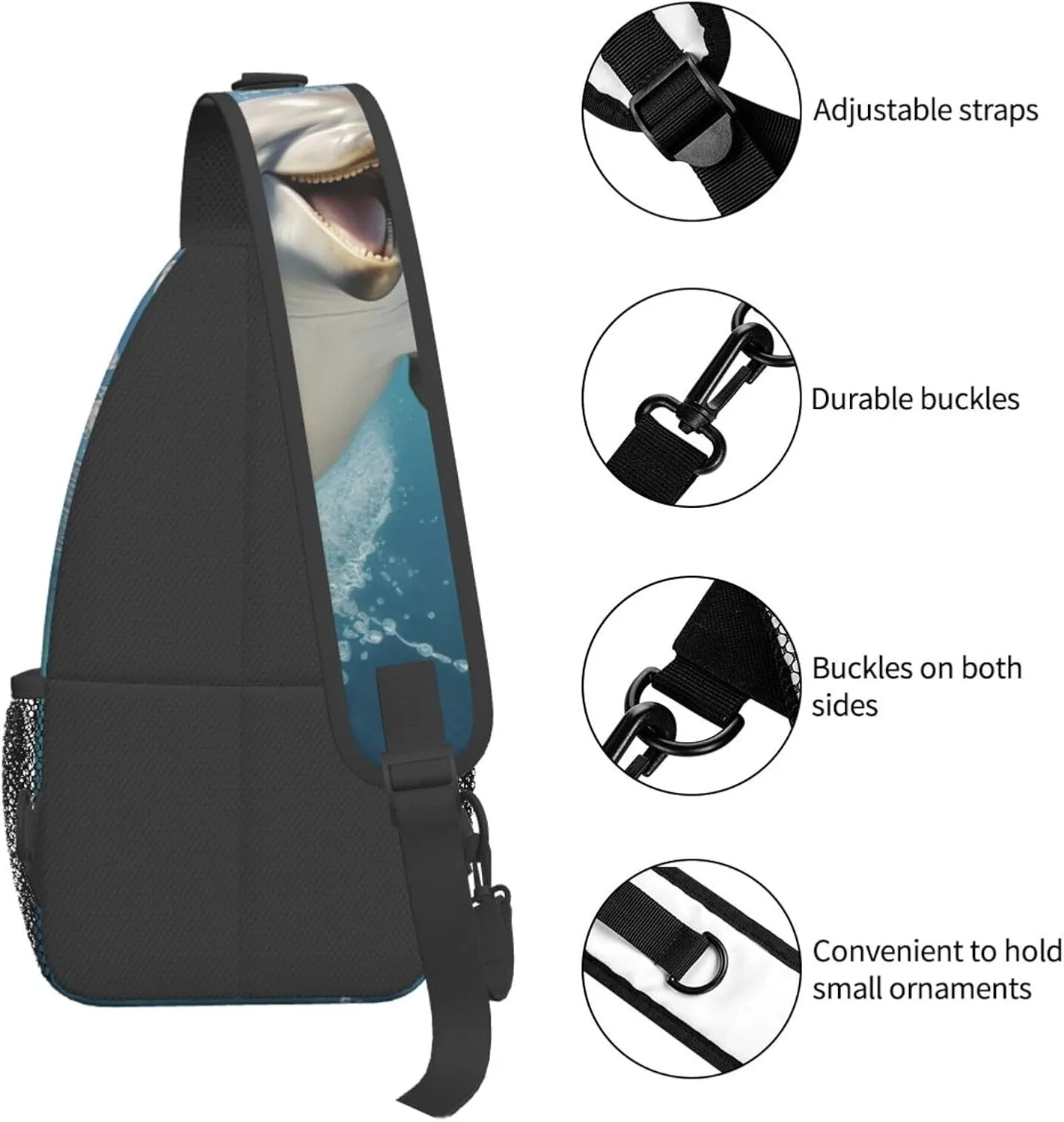 Funny Animal Dolphin Shoulder Bag Crossbody Backpack Chest Bag Lightweight Sling Daypackstravel Hiking Cycling For Men Women