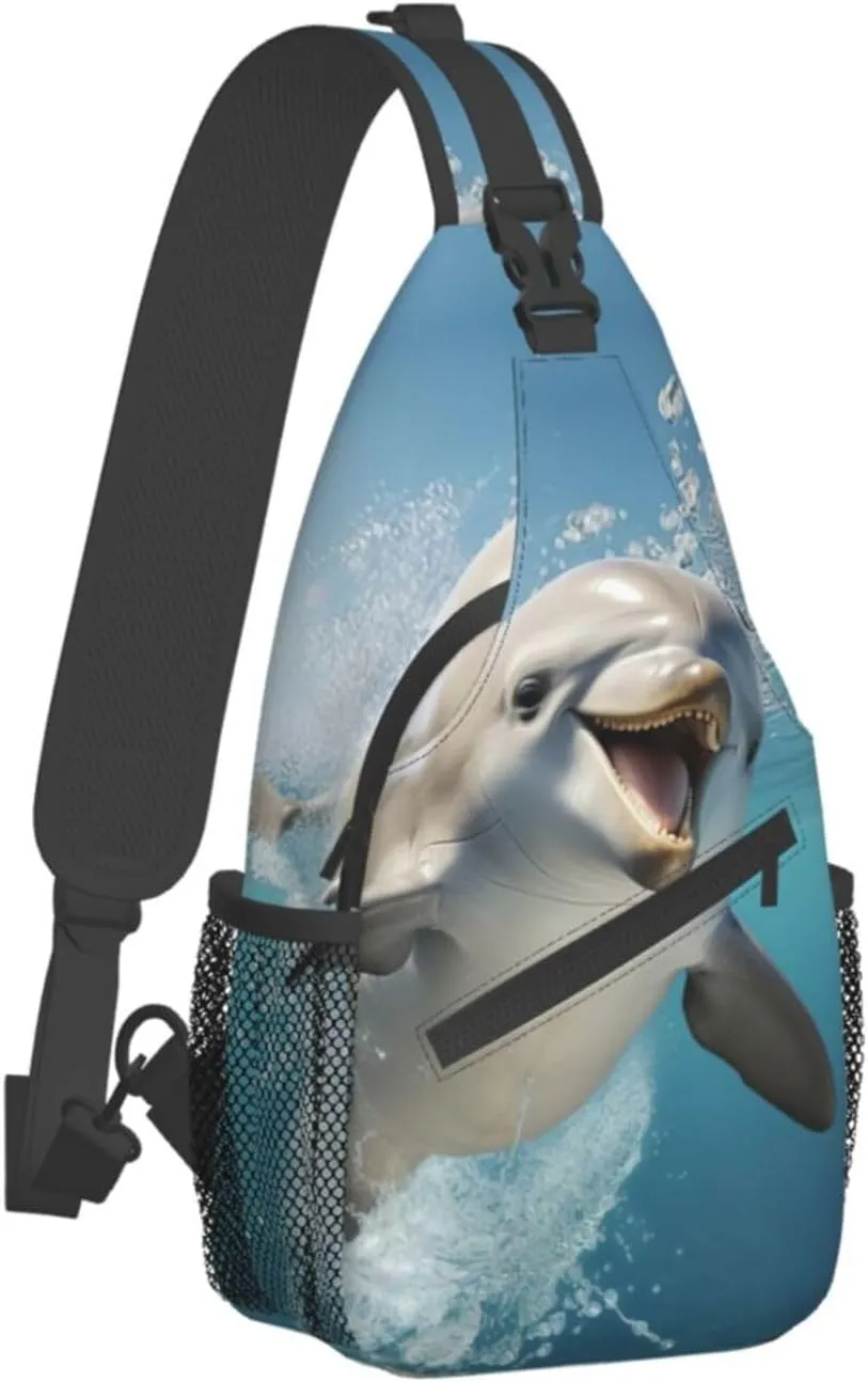 Funny Animal Dolphin Shoulder Bag Crossbody Backpack Chest Bag Lightweight Sling Daypackstravel Hiking Cycling For Men Women