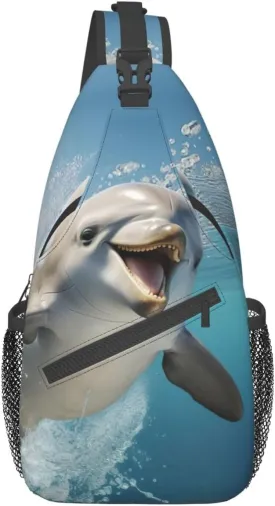 Funny Animal Dolphin Shoulder Bag Crossbody Backpack Chest Bag Lightweight Sling Daypackstravel Hiking Cycling For Men Women
