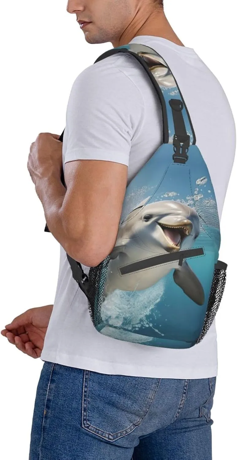 Funny Animal Dolphin Shoulder Bag Crossbody Backpack Chest Bag Lightweight Sling Daypackstravel Hiking Cycling For Men Women