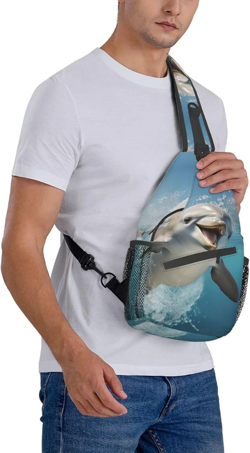 Funny Animal Dolphin Shoulder Bag Crossbody Backpack Chest Bag Lightweight Sling Daypackstravel Hiking Cycling For Men Women