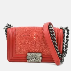 Galuchat Red Leather Boy Shoulder Bag