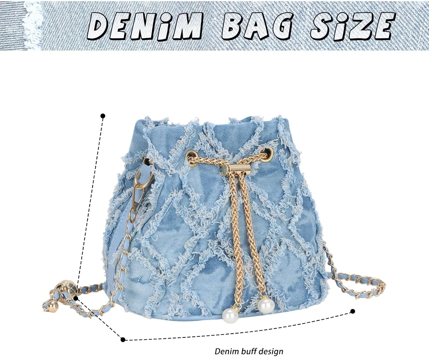 GOKTOW Small Denim Bucket Bag for Women, Jean Purse Crossbody Bags Denim Tote Handbag