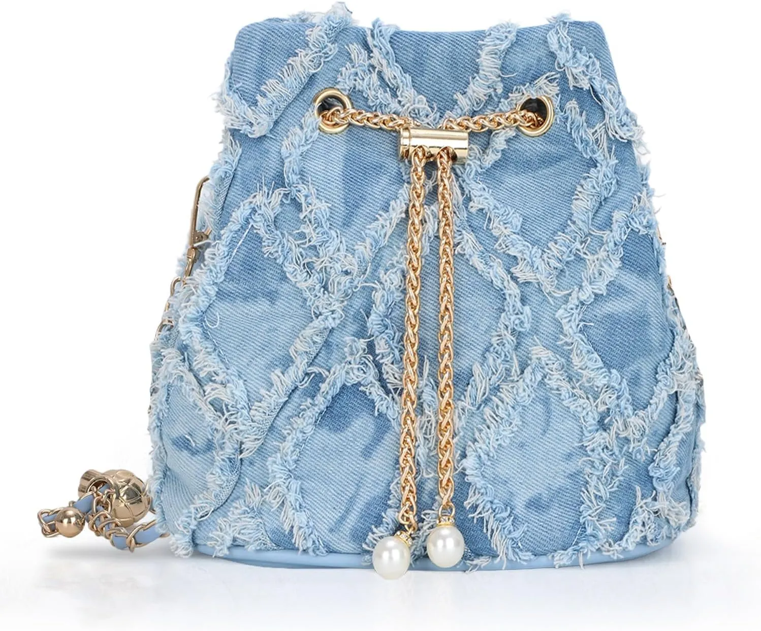 GOKTOW Small Denim Bucket Bag for Women, Jean Purse Crossbody Bags Denim Tote Handbag