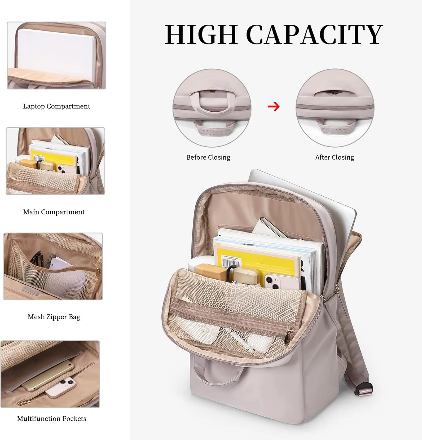 GOLF SUPAGS Travel Laptop Backpack for Women Anti Theft Slim Durable College Bookbag Business Computer Bag Fit 15.6Inch Notebook (Pinkish Grey, 15.6Inch)
