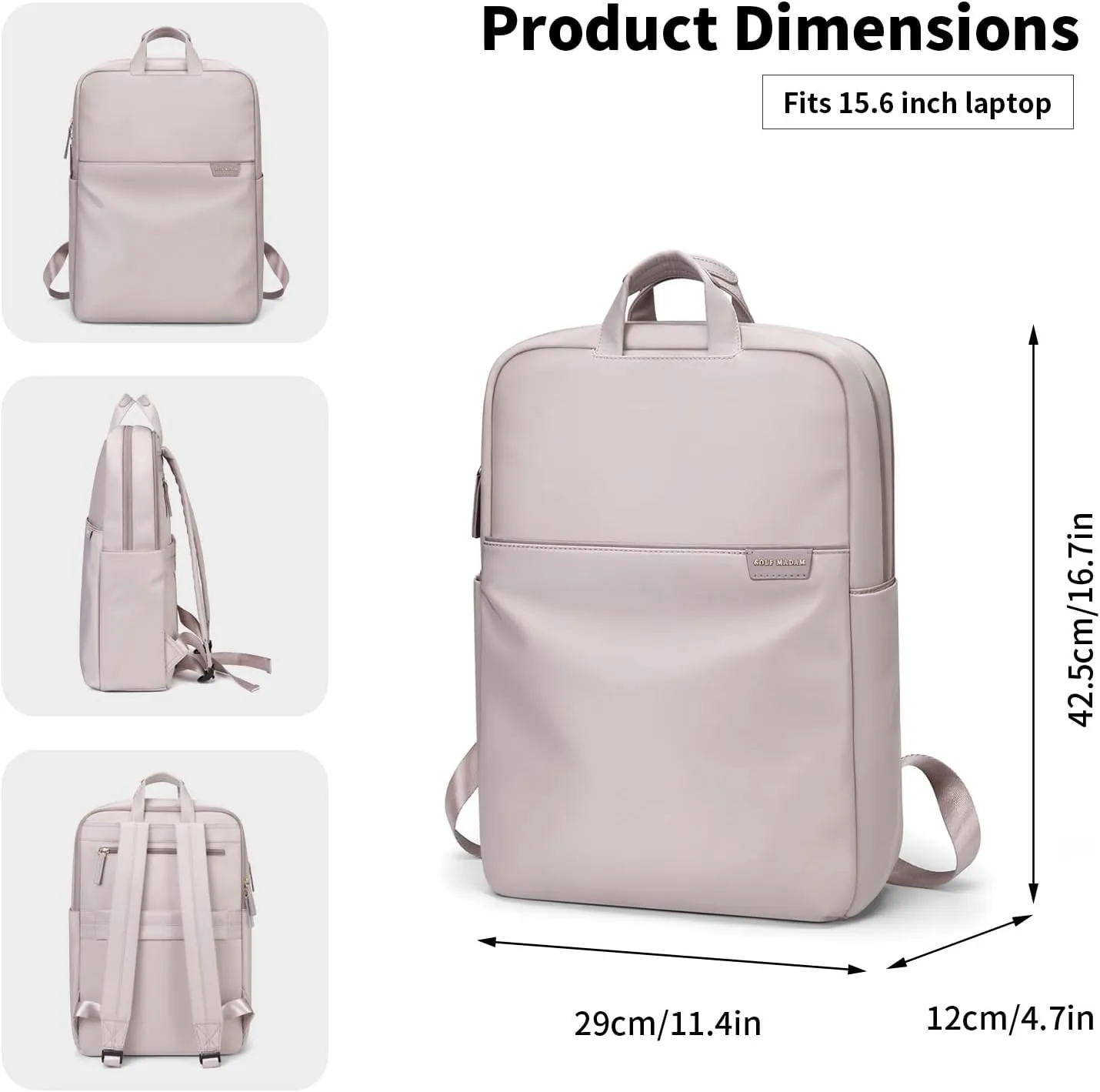 GOLF SUPAGS Travel Laptop Backpack for Women Anti Theft Slim Durable College Bookbag Business Computer Bag Fit 15.6Inch Notebook (Pinkish Grey, 15.6Inch)
