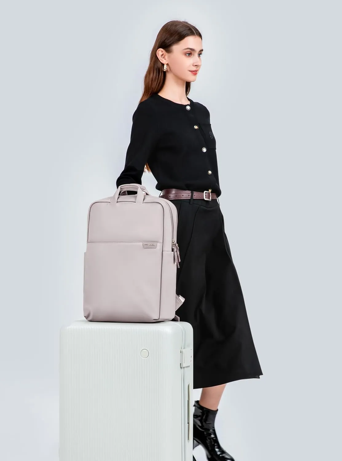 GOLF SUPAGS Travel Laptop Backpack for Women Anti Theft Slim Durable College Bookbag Business Computer Bag Fit 15.6Inch Notebook (Pinkish Grey, 15.6Inch)