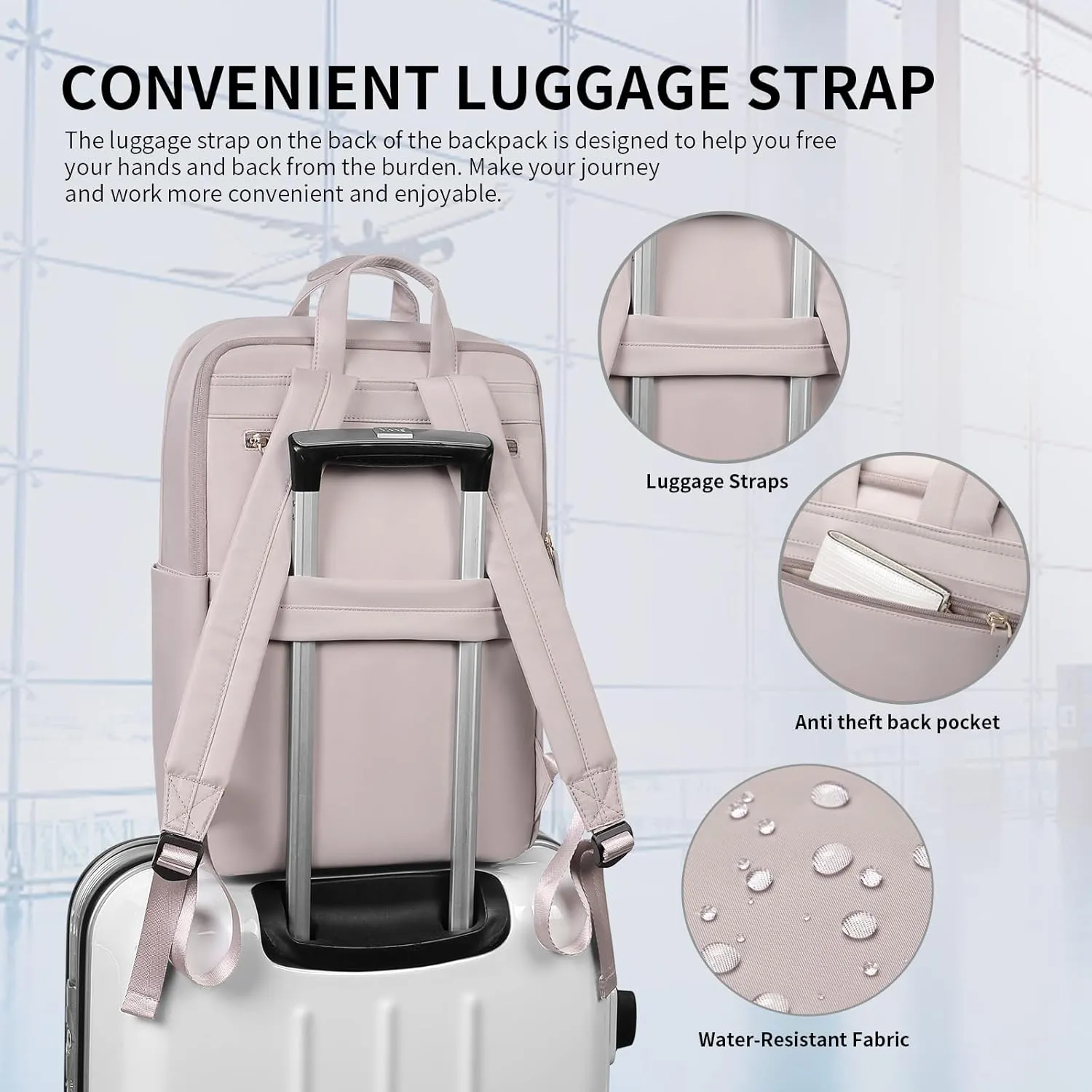 GOLF SUPAGS Travel Laptop Backpack for Women Anti Theft Slim Durable College Bookbag Business Computer Bag Fit 15.6Inch Notebook (Pinkish Grey, 15.6Inch)