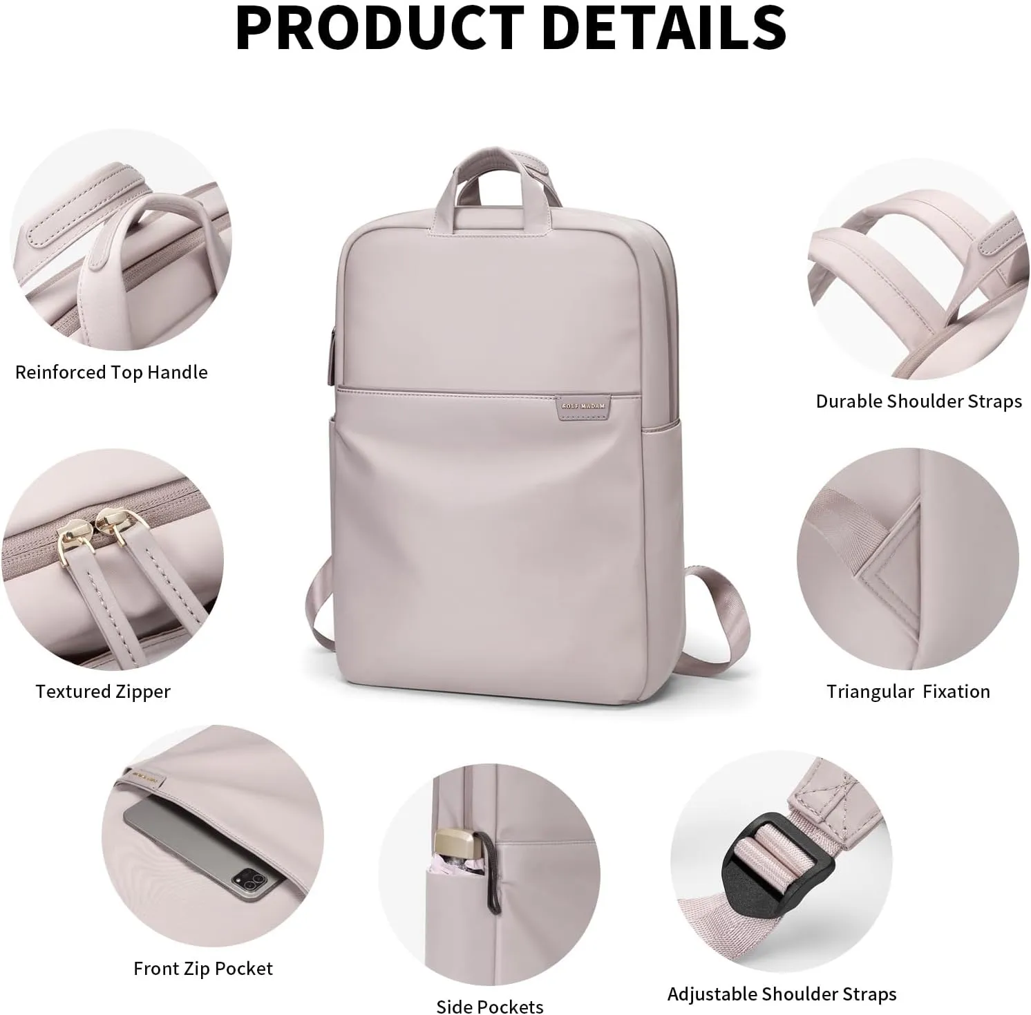GOLF SUPAGS Travel Laptop Backpack for Women Anti Theft Slim Durable College Bookbag Business Computer Bag Fit 15.6Inch Notebook (Pinkish Grey, 15.6Inch)