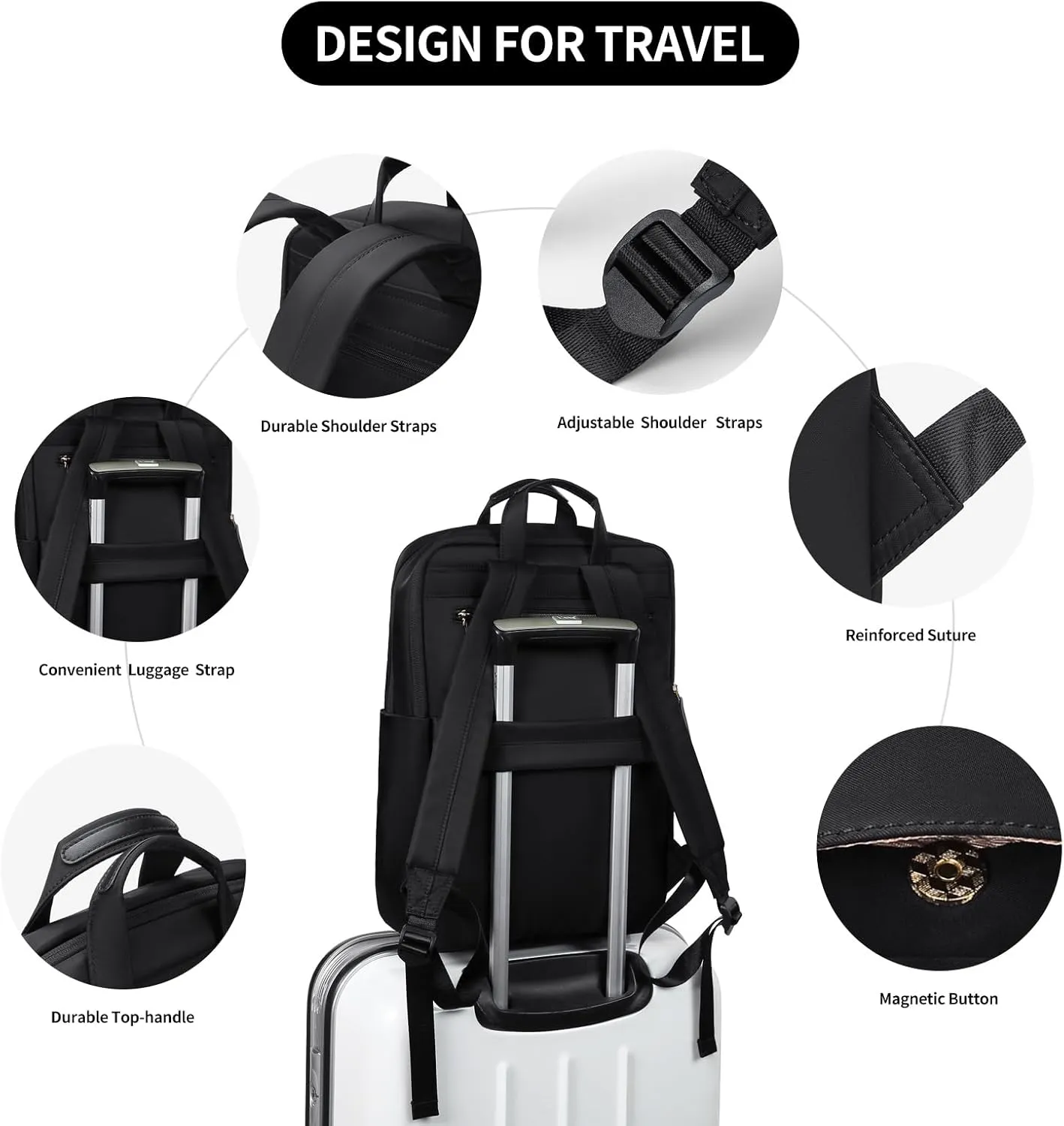 GOLF SUPAGS Travel Laptop Backpack for Women Anti Theft Slim Durable College Bookbag Business Computer Bag Fit 17Inch Notebook (Black, 17Inch)