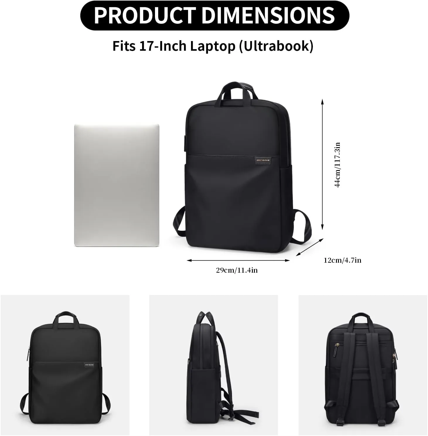 GOLF SUPAGS Travel Laptop Backpack for Women Anti Theft Slim Durable College Bookbag Business Computer Bag Fit 17Inch Notebook (Black, 17Inch)