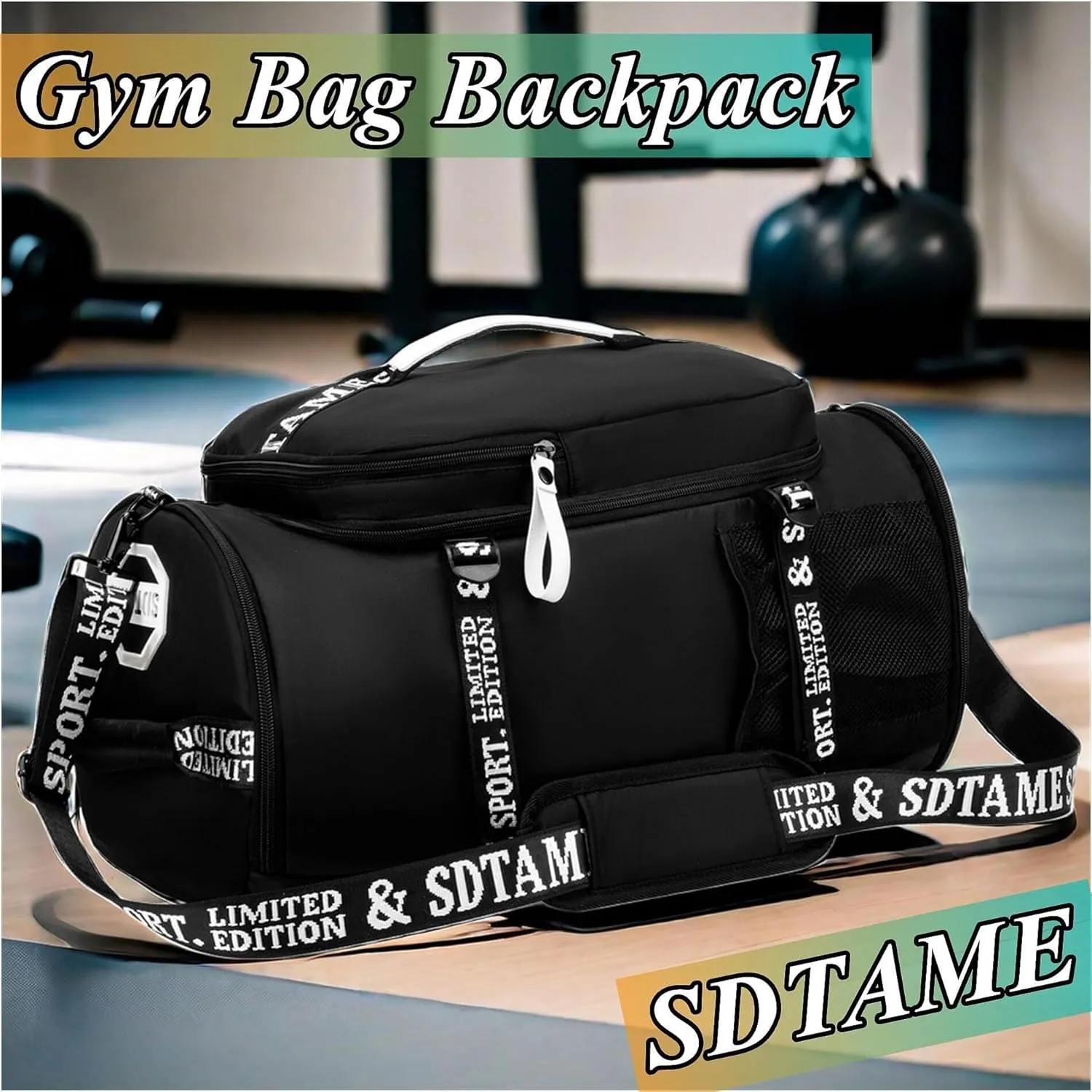 Gym Duffle Bag Backpack with Shoe Compartment,4 ways Travel Backpack for Women and Men,Multi-Functional Weekender bag with Waterproof Layer&Laptop Compartment for Fitness, Travel,Camping