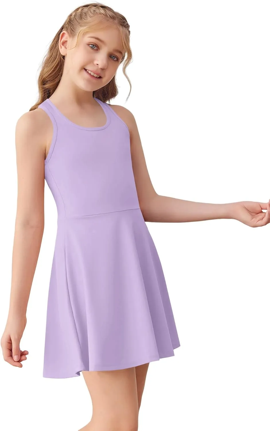 Haloumoning Girls Sleeveless Tennis Dress Kids Racerback Golf Dress School Sports Dresses Outfit with Shorts Pockets