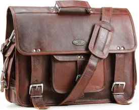Handmade World Leather Laptop Messenger Bag For Men Women 'Executive Elegance' Fits 18 Inch Computer Satchel Briefcase For Work Office (Brown, 18 Inches)