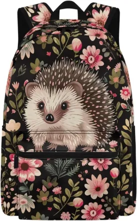 Hedgehog Flower Stylish Commuter Backpack for Mens Trendy Zippered Daypack Purse with Adjustable Strap Computer Backpack Casual Travel Daypack