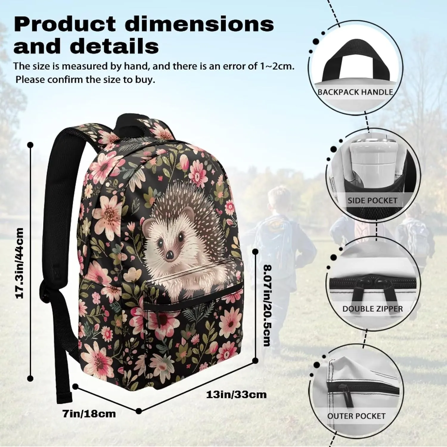 Hedgehog Flower Stylish Commuter Backpack for Mens Trendy Zippered Daypack Purse with Adjustable Strap Computer Backpack Casual Travel Daypack