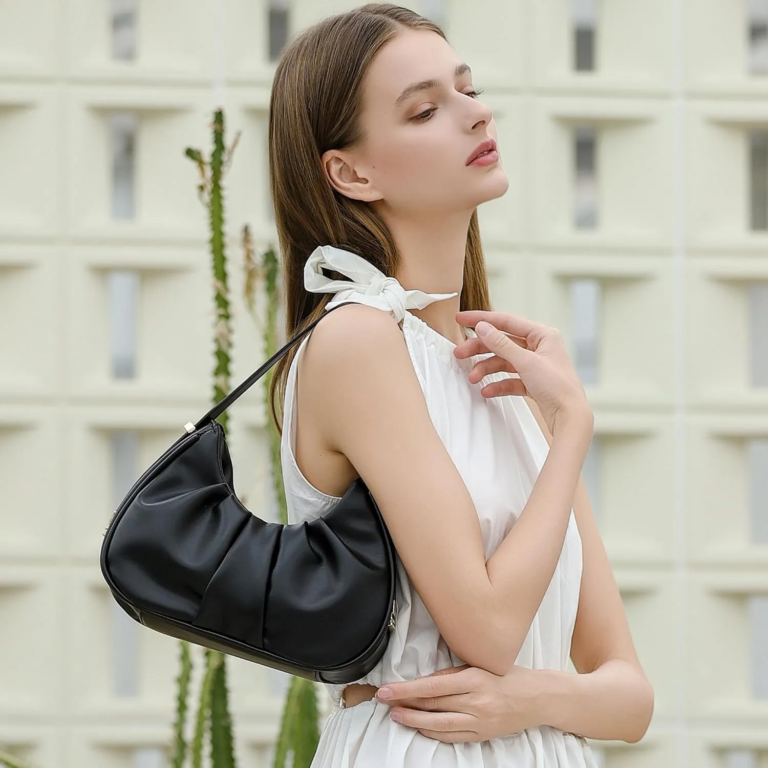 Herald Ruched Shoulder Bag Cloud Design Hobo Clutch Purse for Women Small Mini Cute Tote Handbag with Adjustable Strap