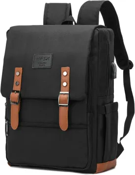 HFSX Vintage Backpack Laptop Backpack Men Women Business Travel Computer Backpack College Bookbag Stylish Water Resistant Vintage Backpack with USB Port Fits 15.6 Inch Laptop Black