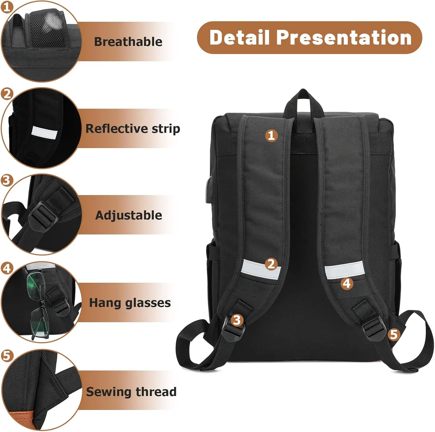 HFSX Vintage Backpack Laptop Backpack Men Women Business Travel Computer Backpack College Bookbag Stylish Water Resistant Vintage Backpack with USB Port Fits 15.6 Inch Laptop Black