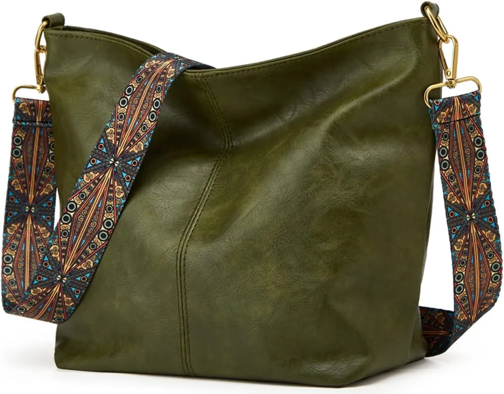 Hobo Bag for Women Crossbody Handbags Large Designer Ladies Bucket Purse PU Leather Shoulder Bags with Wide Shoulder Strap