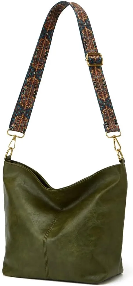 Hobo Bag for Women Crossbody Handbags Large Designer Ladies Bucket Purse PU Leather Shoulder Bags with Wide Shoulder Strap