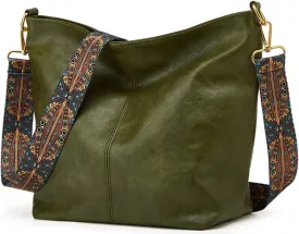 Hobo Bag for Women Crossbody Handbags Large Designer Ladies Bucket Purse PU Leather Shoulder Bags with Wide Shoulder Strap