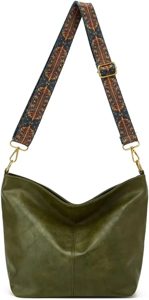 Hobo Bag for Women Crossbody Handbags Large Designer Ladies Bucket Purse PU Leather Shoulder Bags with Wide Shoulder Strap