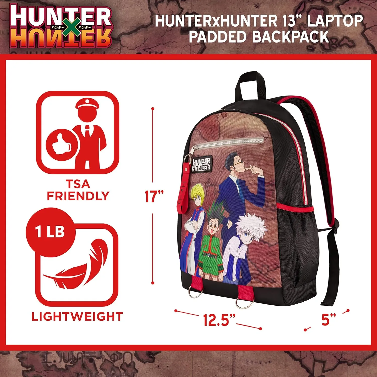 Hunter x Hunter 13 Inch Sleeve Laptop Backpack, Padded Computer Bag for Commute or Travel, Multi, One Size