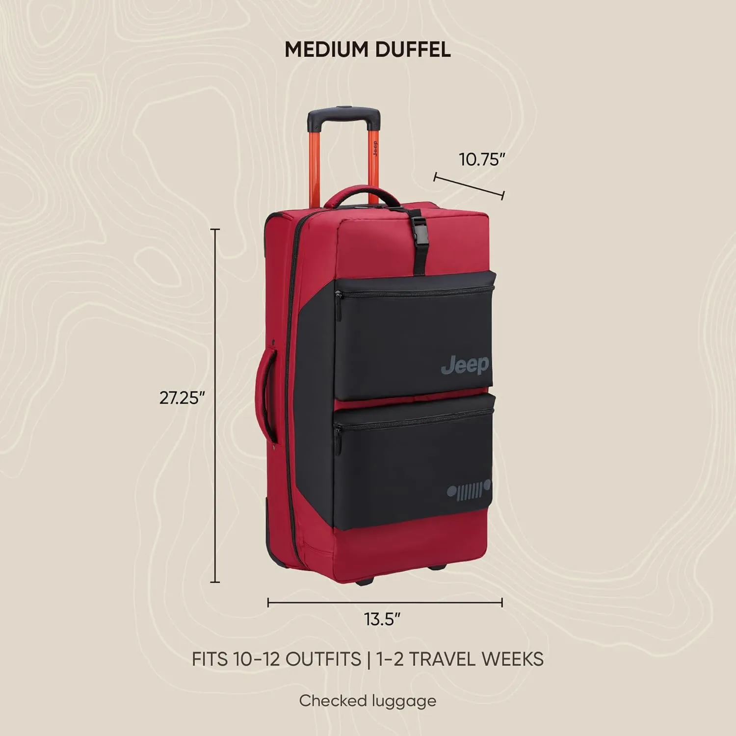 Jeep JS006B Two Wheel Rolling Travel Duffle Bag