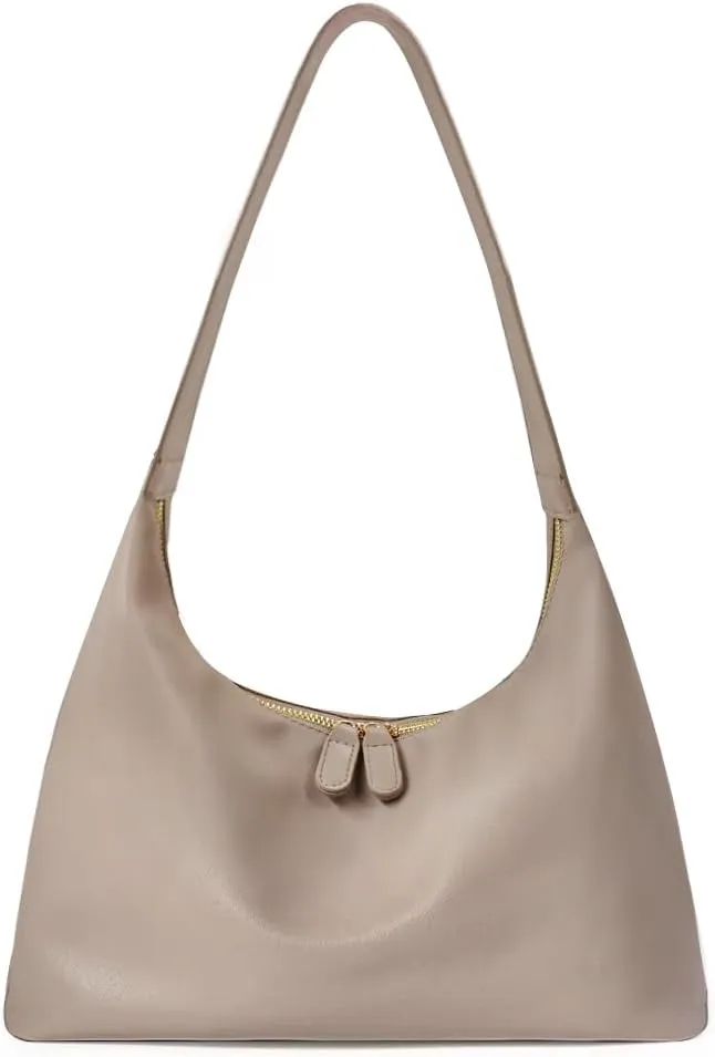 JYG Leather Hobo Bags for Women Small Soft Shoulder Purse Slouchy Tote Handbags with Double Zipper Design 2025