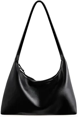 JYG Leather Hobo Bags for Women Small Soft Shoulder Purse Slouchy Tote Handbags with Double Zipper Design 2025