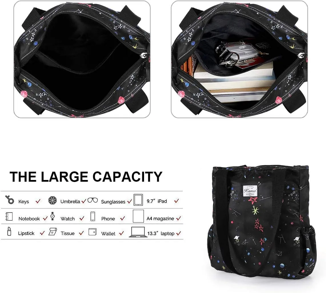 KAMO Floral Tote Bag - Waterproof Lightweight Handbags Travel Shoulder Bag for Hiking Yoga Gym Swimming Travel Beach