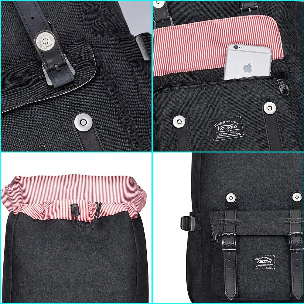 KAUKKO Laptop Backpack Travel Outdoor Weekend Bag Carry on Daypack Stylish and Durable Rucksack Hiking Backpack Fits 15.6"(5-2-BLACK(2PC))