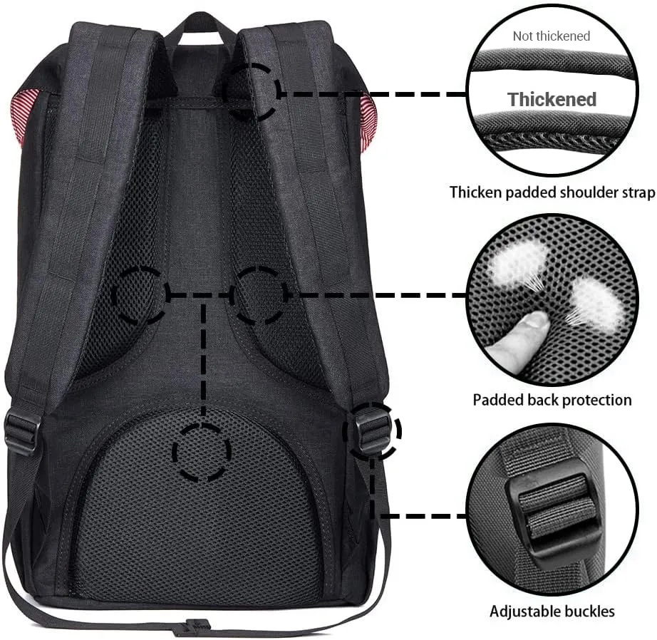 KAUKKO Laptop Backpack Travel Outdoor Weekend Bag Carry on Daypack Stylish and Durable Rucksack Hiking Backpack Fits 15.6"(5-2-BLACK(2PC))