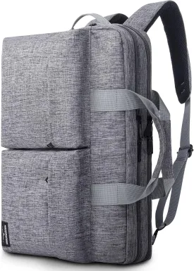KINGSLONG 17.3 Inch Convertible Laptop Backpack,Laptop Messenger Bag Briefcase Handbag with Shoulder Strap for Men Women, Grey