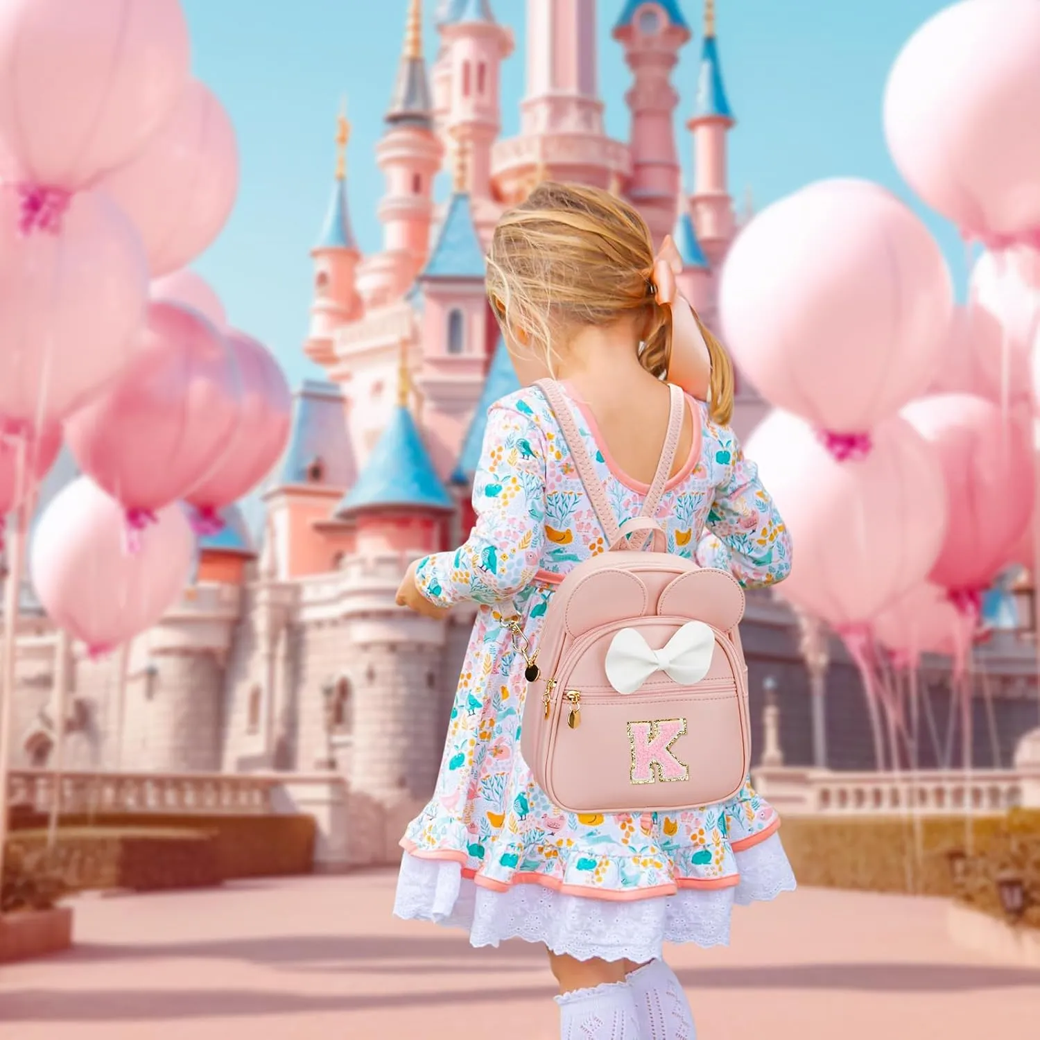 KKXIU Girls Initial Bowknot Cute Mini Backpack Small Women Daypacks, Personalized Trendy Stuff Gifts for Kids and Teen (K, Pink)