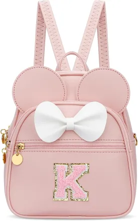 KKXIU Girls Initial Bowknot Cute Mini Backpack Small Women Daypacks, Personalized Trendy Stuff Gifts for Kids and Teen (K, Pink)