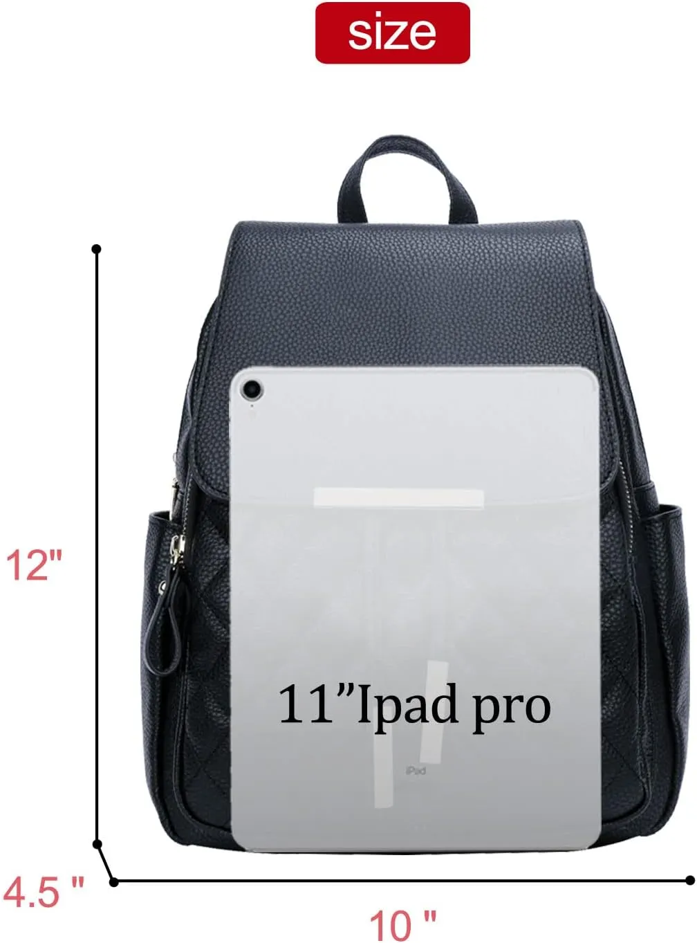 KKXIU Quilted Trendy Leather Backpack Purse for Women and Ladies Shoulder Travel Daypacks Bags (Black)