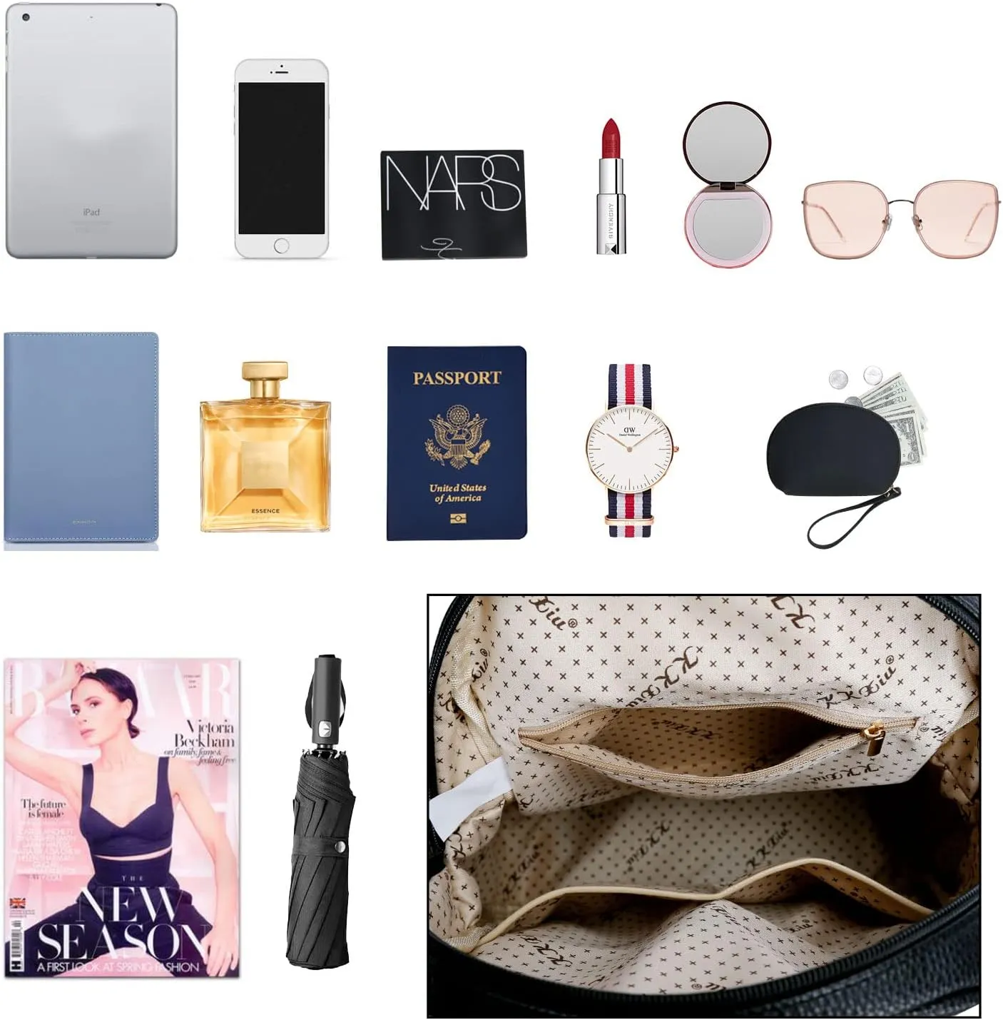 KKXIU Quilted Trendy Leather Backpack Purse for Women and Ladies Shoulder Travel Daypacks Bags (Black)