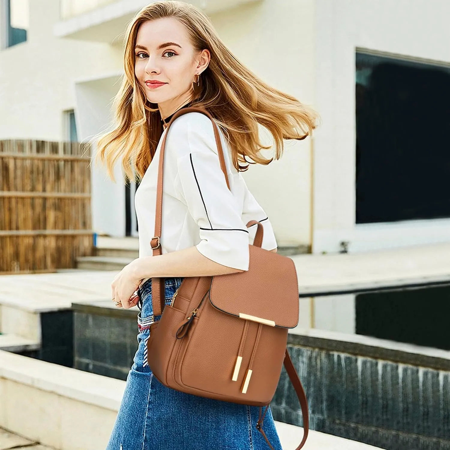 KKXIU Trendy Leather Backpack Purse for Women and Ladies Shoulder Travel Daypacks Bags (A-Brown)