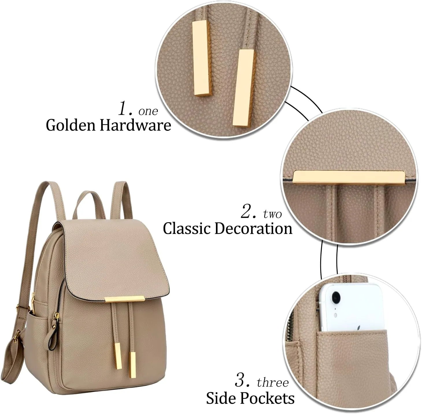 KKXIU Trendy Leather Backpack Purse for Women and Ladies Shoulder Travel Daypacks Bags (A-Khaki)