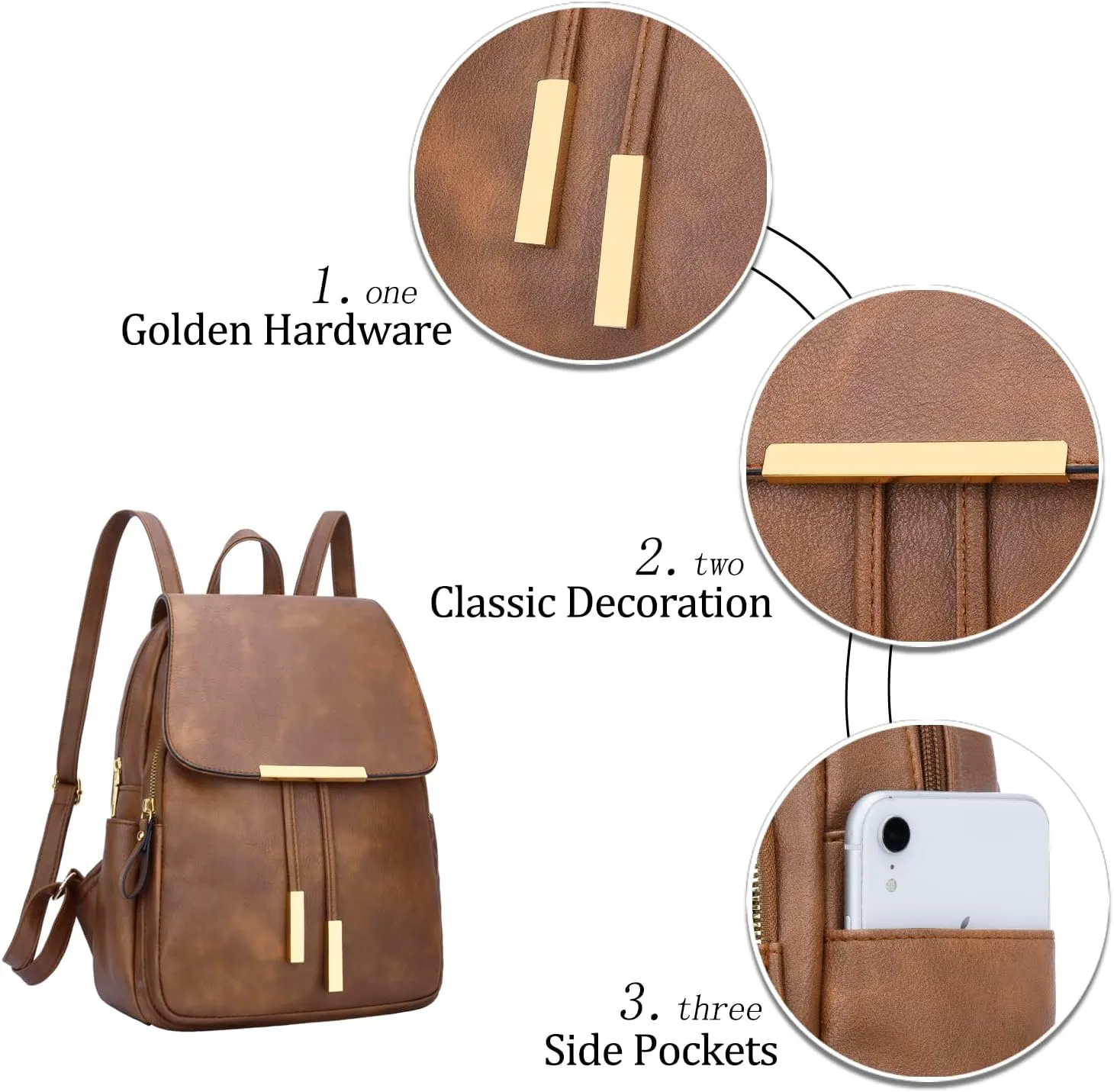 KKXIU Trendy Vegan Leather Backpack Purse for Women and Ladies Shoulder Travel Daypacks Bags (Z-Brown)