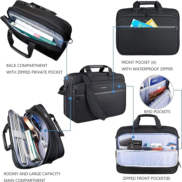 KROSER Laptop Bag Premium Laptop Briefcase Fits Up to 17.3 Inch Laptop Expandable Water-Repellent Shoulder Messenger Bag Computer Bag