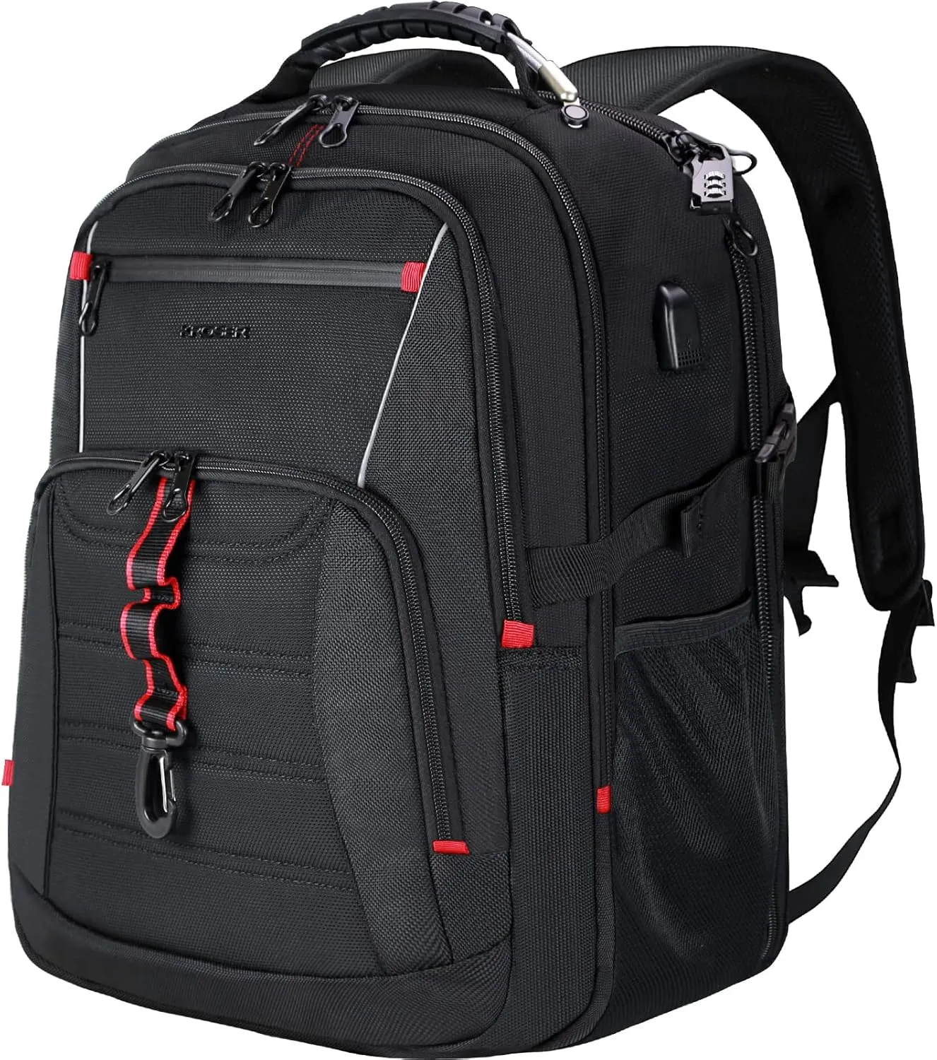 KROSER Travel Laptop Backpack 17.3 inch XL Computer Backpack Stylish College Backpack with RFID Pockets USB Charging Port REFLECTIVE STRIPS Water-Repellent Day pack for Business/Men