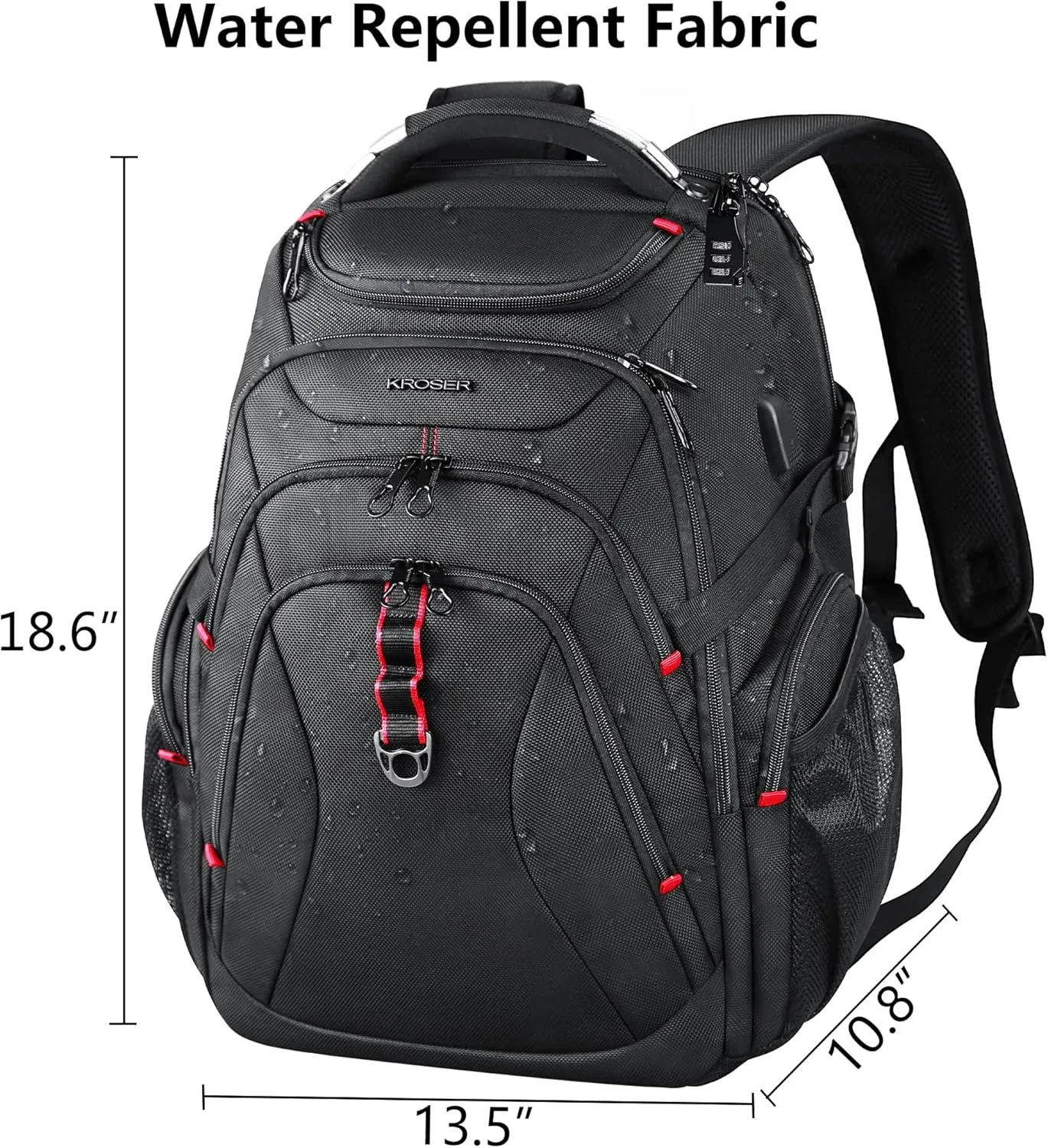 KROSER Travel Laptop Backpack 17.3 Inch XL Computer Backpack with Hard Shell Saferoom RFID Pockets Water-Repellent Business College Daypack Stylish Bag for Men/Women-Black