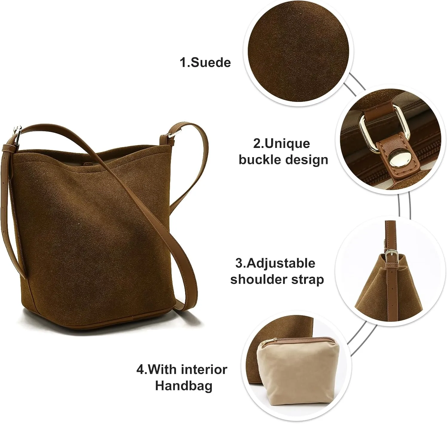 LAORENTOU Canvas Designer Shoulder Bag for Women, Bucket Crossbody Bag for Ladies, Large Capacity Tote Bag