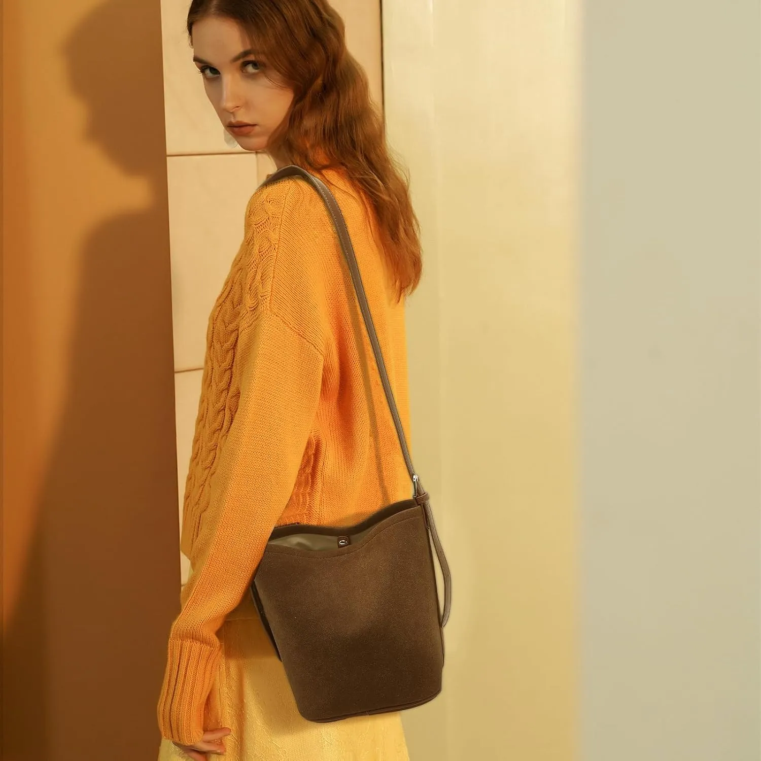 LAORENTOU Canvas Designer Shoulder Bag for Women, Bucket Crossbody Bag for Ladies, Large Capacity Tote Bag
