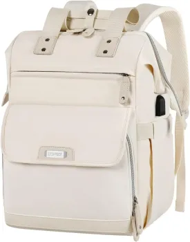 Laptop Backpack for Women, Business Anti Theft Computer Bag Travel Backpack Fits 15.6 Inch Laptop, Water Resistant Wide Open Large Doctor Teacher Nurse Casual Daypacks with USB Charging Port, Apricot