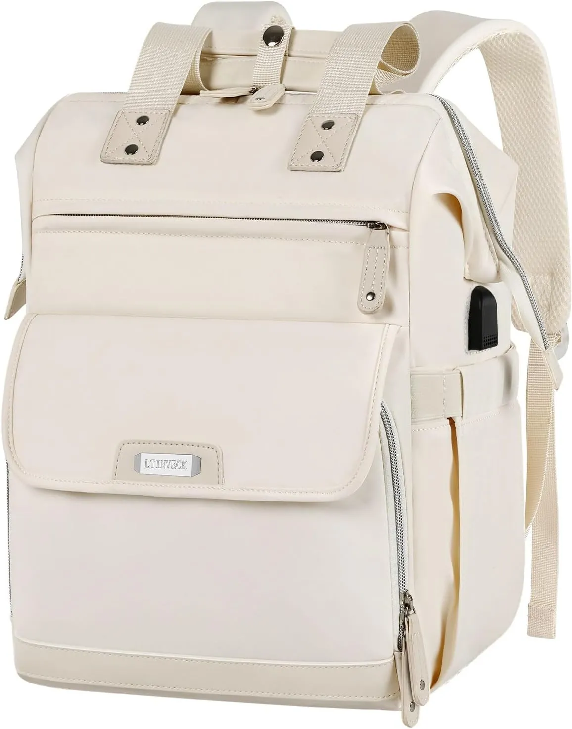 Laptop Backpack for Women, Business Anti Theft Computer Bag Travel Backpack Fits 15.6 Inch Laptop, Water Resistant Wide Open Large Doctor Teacher Nurse Casual Daypacks with USB Charging Port, Apricot
